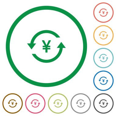 Yen Beyaz arka plan üzerinde yuvarlak özetliyor düz renk simgeleri geri ödeme