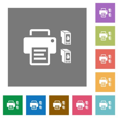 Yazıcı ve mürekkep kartuşları daire basit renkli kare arka planlar simgeleri