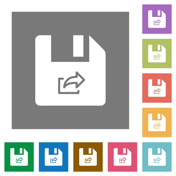 Export Von Datei Flachen Symbolen Auf Einfachen Farbigen Quadratischen Hintergründen — Stockvektor