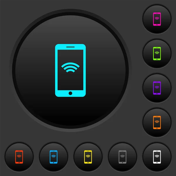 Telefon Sieci Bezprzewodowej Symbol Ciemne Przyciski Ikonami Żywy Kolor Ciemny — Wektor stockowy