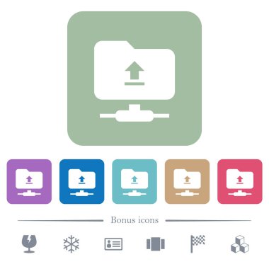 Renk beyaz düz simgeleri FTP upload kare arka planlar yuvarlanır. 6 bonus simgeler dahil