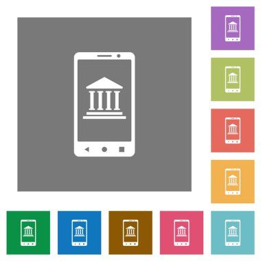 Mobil düz simgeler basit renkli kare arka planlar üzerinde bankacılık
