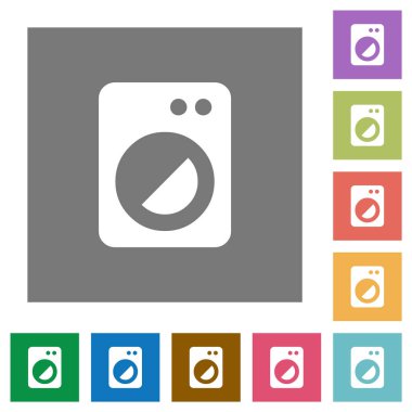 Basit renk kare arkaplanlarında çamaşır makinesi düz simgeleri