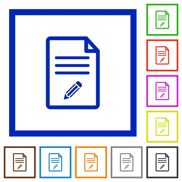 Modifica Icone Colori Piatti Del Documento Cornici Quadrate Sfondo Bianco — Vettoriale Stock