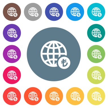 Yuvarlak renkli arka planlar online Lira ödeme düz beyaz simgeleri. 17 arka plan renk değişimleri dahil.