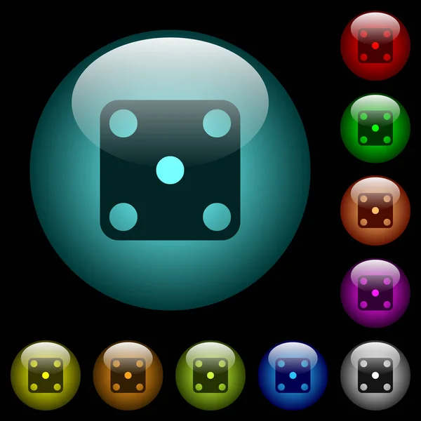 Domino 五个图标在颜色照明球面玻璃按钮在黑色背景 可用于黑色或深色模板 — 图库矢量图片