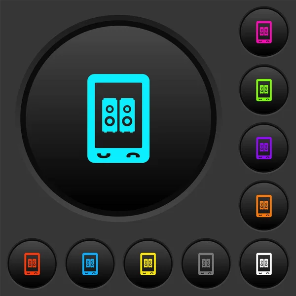 モバイル スピーカー暗い暗い灰色の背景に色鮮やかなアイコンとボタンを押す — ストックベクタ
