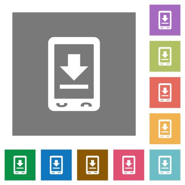 Basit renkli kare arka planlar üzerinde hareket eden download düz simgeler