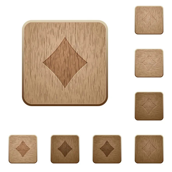 Diamond Card Symbol Rounded Square Carved Wooden Button Styles — Stock Vector