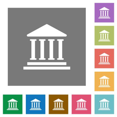 Ofis Binası düz simgeler basit renkli kare arka planlar üzerinde banka