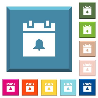 Beyaz alarm simgeleri çeşitli moda renklerde ucu keskin kare düğmeleri zamanlama