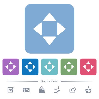 Kontrol okları beyaz renkli yuvarlak kare arka planlar düz simgeleri. 6 bonus simgeler dahil