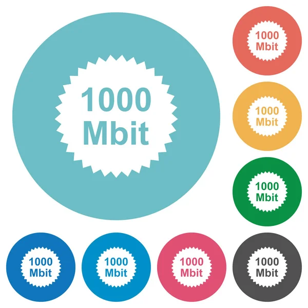 1000 Mbit Garanderen Sticker Platte Witte Pictogrammen Ronde Gekleurde Achtergrond — Stockvector