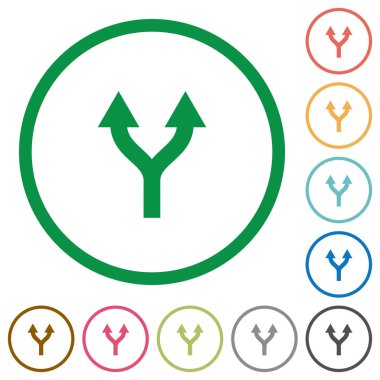 Beyaz arka plan üzerinde yuvarlak özetliyor düz renk simgeleri yukarı okları bölme