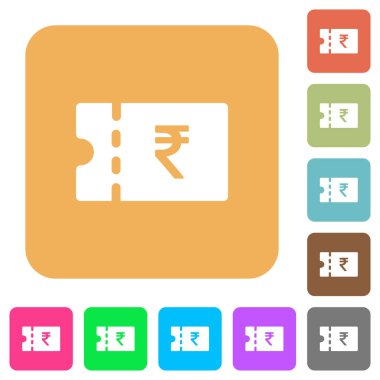 Hindistan Rupisi indirim kupon düz simgeleri Yuvarlatılmış kare canlı renkli arka planlar.