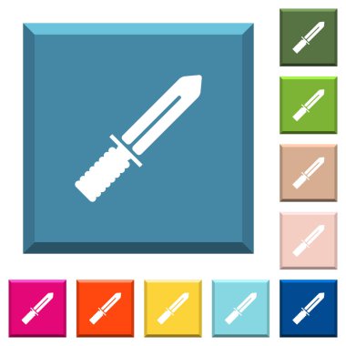 Bıçak beyaz simgeleri çeşitli moda renklerde ucu keskin kare düğmeleri