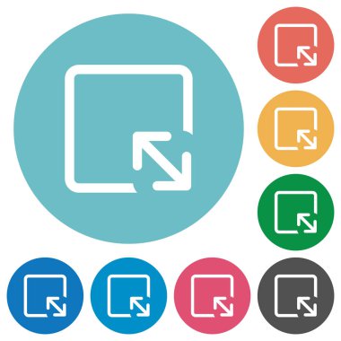 Nesne düz beyaz simgeler yuvarlak renkli arka planlar üzerinde yeniden boyutlandırma