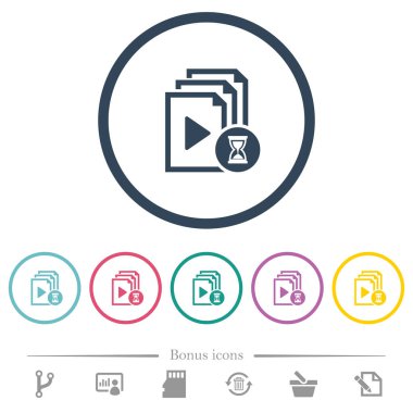 Çalma listesi düz renk simgeleri yuvarlak anahatlar için hazırlanıyor. 6 bonus simgeler dahil.