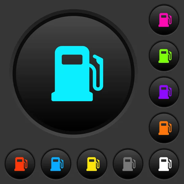 加油站黑暗按钮与生动的颜色图标在深灰色背景 — 图库矢量图片