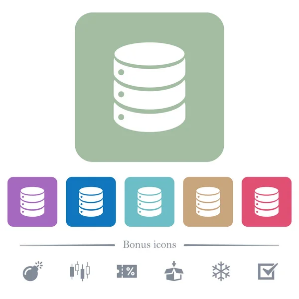Single Database White Flat Icons Color Rounded Square Backgrounds Bonus — Stock Vector