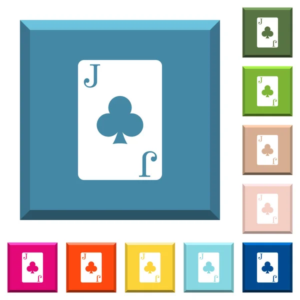 Jack Clubs Carte Icônes Blanches Sur Les Boutons Carrés Tranchants — Image vectorielle