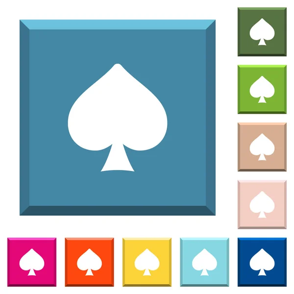 Symbole Carte Spades Icônes Blanches Sur Les Boutons Carrés Lisérés — Image vectorielle