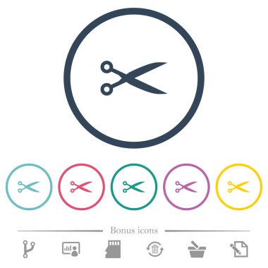 Makasla düz renk simgeleri yuvarlak ana hatlarını kesti. 6 bonus simgeler dahil.