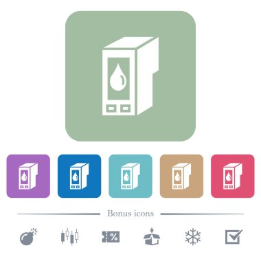 Mürekkep Kartuşu beyaz düz simgeler renk üzerinde kare arka planlar yuvarlanır. 6 bonus simgeler dahil