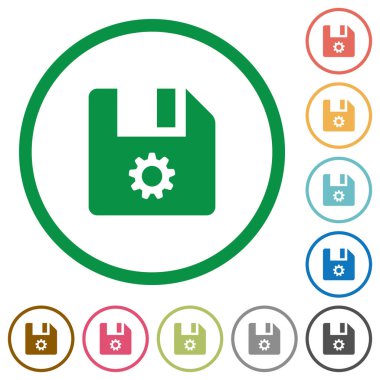 Beyaz arka plan üzerinde yuvarlak özetliyor ayarları düz renk simgeleri dosya