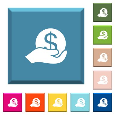 Beyaz simgeleri çeşitli moda renklerde ucu keskin kare düğmeleri tasarruf