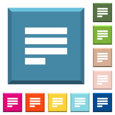 Metni hizalama son satır sol beyaz simgeleri çeşitli moda renklerde ucu keskin kare düğmeleri haklı