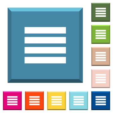 Metni hizalama beyaz simgeleri çeşitli moda renklerde ucu keskin kare düğmeleri haklı