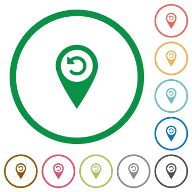 GPS harita yer düz renk simgeleri beyaz arka plan üzerinde yuvarlak özetliyor geri al