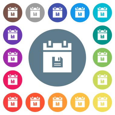 Zamanlama verileri düz beyaz simgeler yuvarlak renkli arka planlar üzerinde kaydedin. 17 arka plan renk değişimleri dahil.