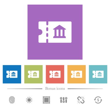 Kare arka planlar Müzesi indirim kupon düz beyaz simgeler. 6 bonus simgeler dahil.