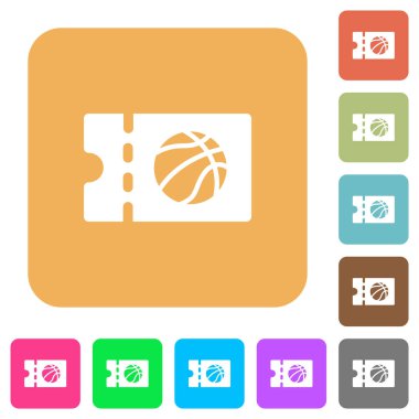 Basketbol indirim kupon düz simgeleri Yuvarlatılmış kare canlı renkli arka planlar.