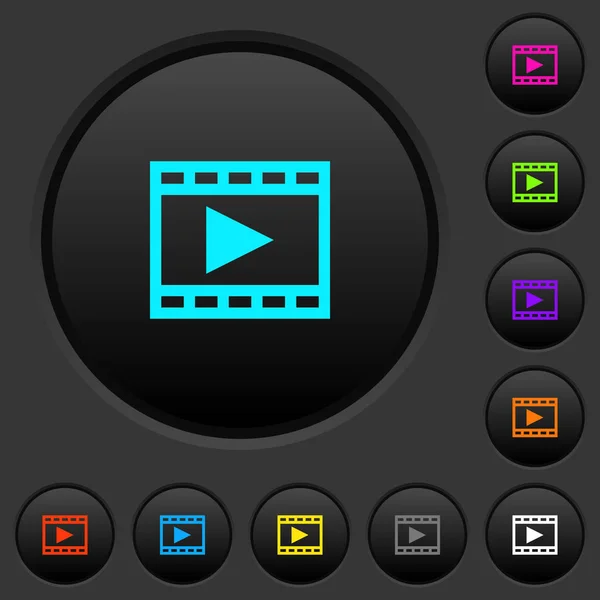 Reproducir Película Botones Oscuros Con Iconos Color Vivos Sobre Fondo — Archivo Imágenes Vectoriales