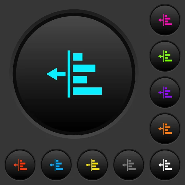 Disminuir Sangría Izquierda Los Botones Oscuros Contenido Con Iconos Color — Vector de stock