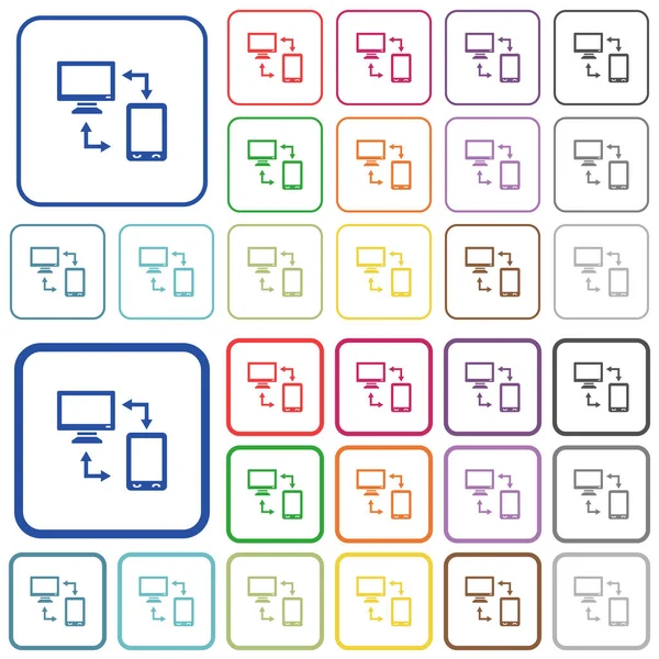 Synchronisieren Mobile Mit Computer Farbe Flache Symbole Abgerundeten Quadratischen Rahmen — Stockvektor