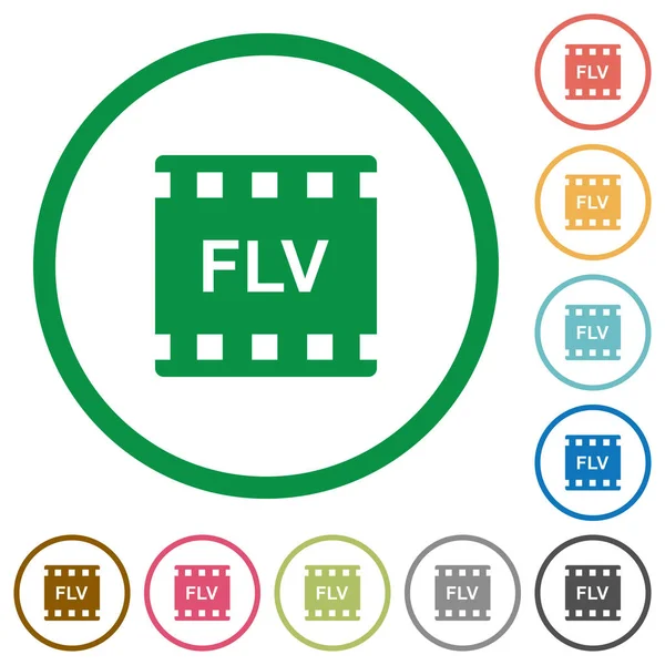 Formato Película Flv Iconos Color Plano Contornos Redondos Sobre Fondo — Vector de stock