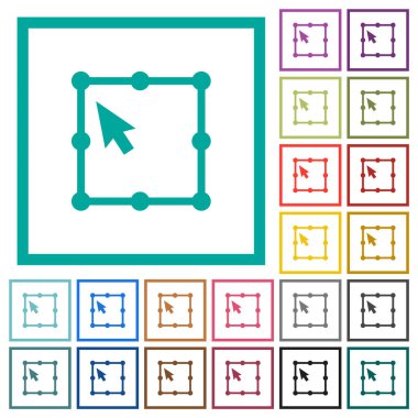 Serbest dönüştürme nesne düz renk simgeleri beyaz arka plan üzerinde çeyreği çerçeveli