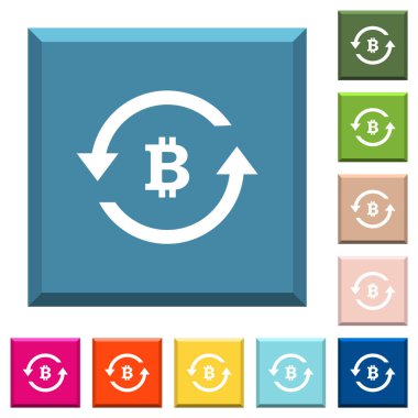 Bitcoin beyaz geri ödeme simgeleri çeşitli moda renklerde ucu keskin kare düğmeleri