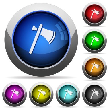 Yuvarlak tek tomahawk simgeler çelik çerçeve ile parlak düğmeler