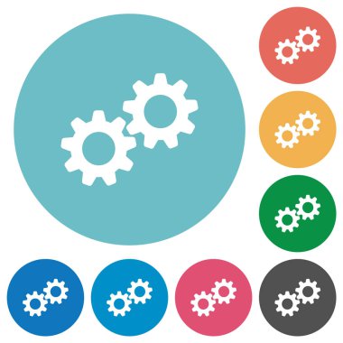 Yuvarlak renkli arka planlar üzerinde işbirliği düz beyaz simgeler