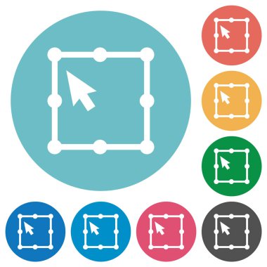 Serbest dönüştürme nesne düz beyaz simgeleri yuvarlak renkli arka planlar