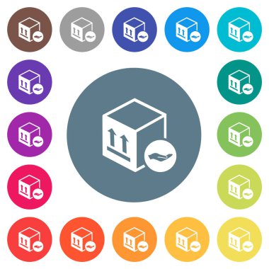 Paket sigorta düz beyaz simgeleri yuvarlak renkli arka planlar. 17 arka plan renk değişimleri dahil.