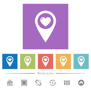En sevdiğim Gps konumu düz beyaz simgeler kare arka planlar eşleyin. 6 bonus simgeler dahil.