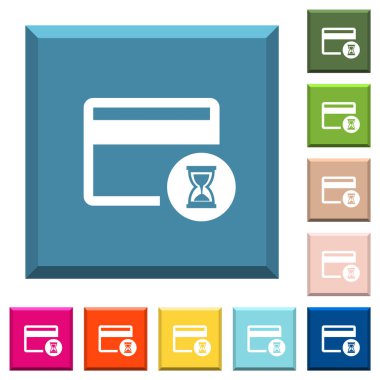 Kredi kartı işlemi ilerleme beyaz Icons modaya uygun çeşitli renklerde ucu keskin kare düğmeler