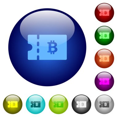 Yuvarlak Bitcoin indirim kupon simgeler üzerinde renk cam düğmeleri