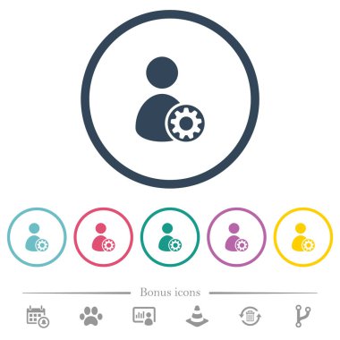 Kullanıcı hesabı ayarlarını düz renkli simgeler yuvarlak özetliyor. 6 bonus simgeler dahil.